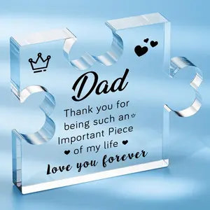 Fathers Day Gift Dad Gifts from Daughter Son, Desk Decor Acrylic Puzzle Plaque - Father Daddy Fathers Day Birthday Gifts Dad Who Want nothing