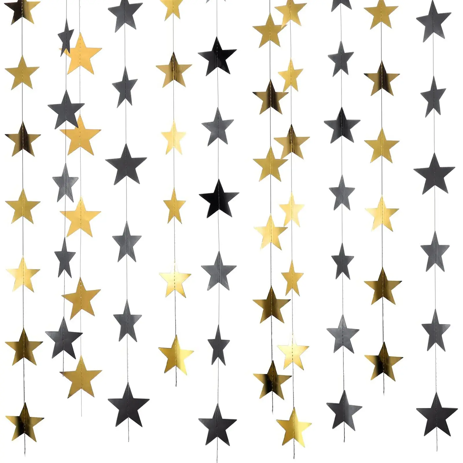 130Ft Glitter Star Garland - Gold Black Hanging Star Banner for Graduation, Wedding, Birthday, Festival Decor