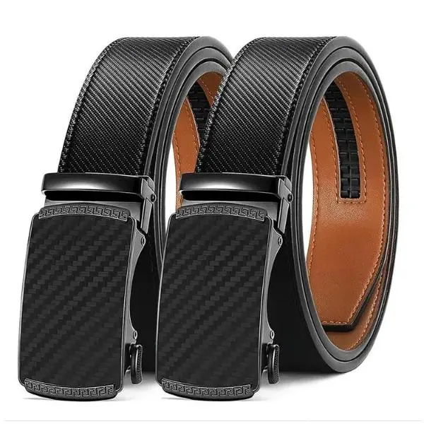 2 Pack Men’s Adjustable Ratchet Belt Automatic Buckle Casual Dress Waist Belt Black