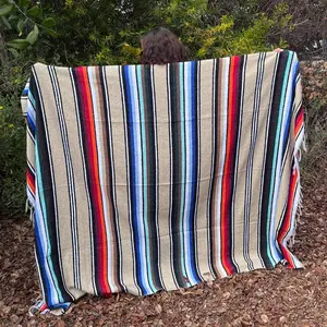 100% Cotton Mexican Blanket - Tan Natural