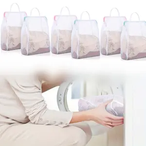 6 Pack Mesh Laundry Bags for Delicates with Zipper Closure and Handle Polyester Fiber Large Opening Wash Bags for Socks Fine Knitwear Face Pads Rectangle Non-Woven Fabric Multipurpose Use