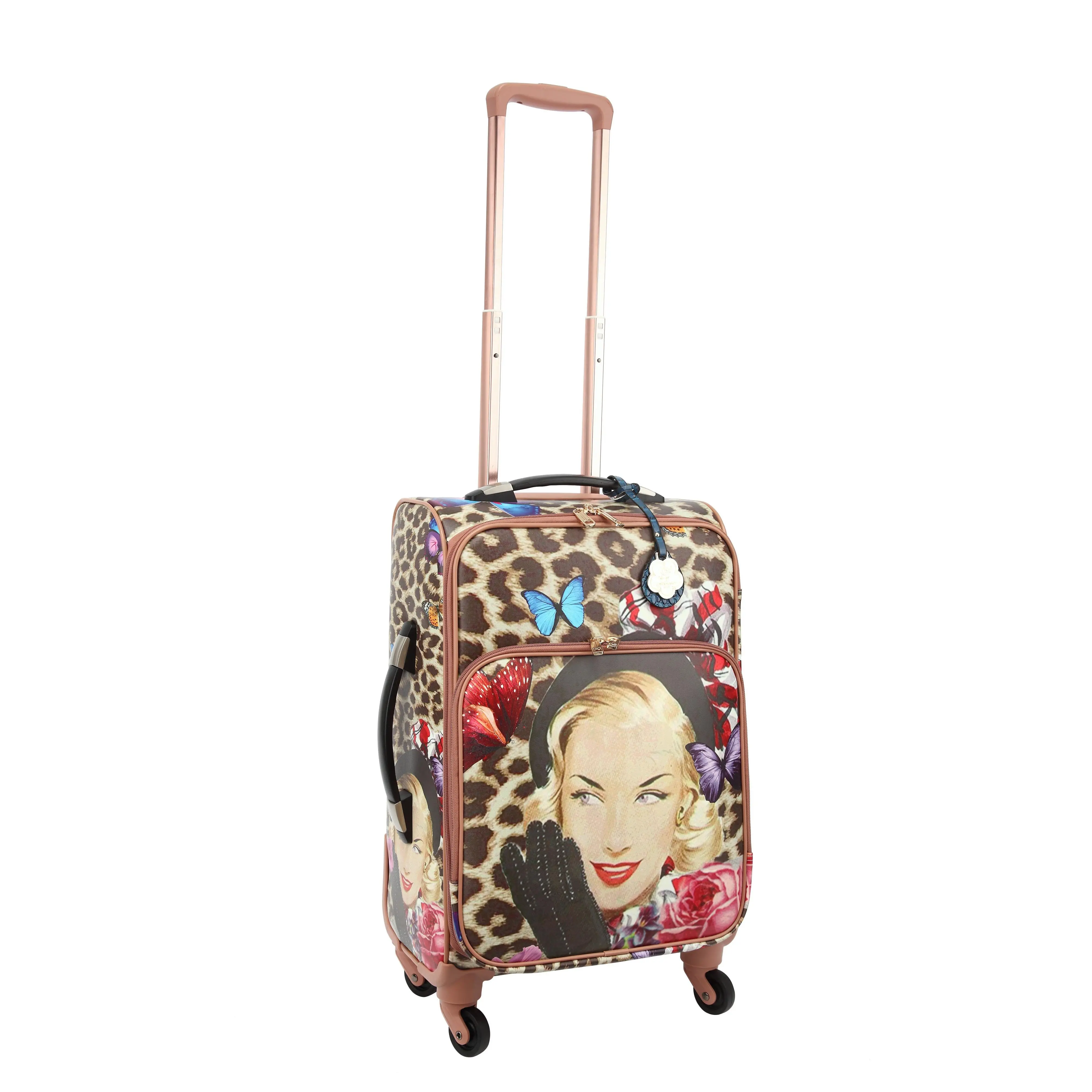 Women's 24-Inch Vintage Leopard Print Spinner Luggage, Gold-Tone Hardware, Multi-Pockets, Hollywood Retro Design, Zip-Around Closure, 4 Wheels 360 Rotation, Luggage Organization, W-14.5" H-24" SL-10", International Travel