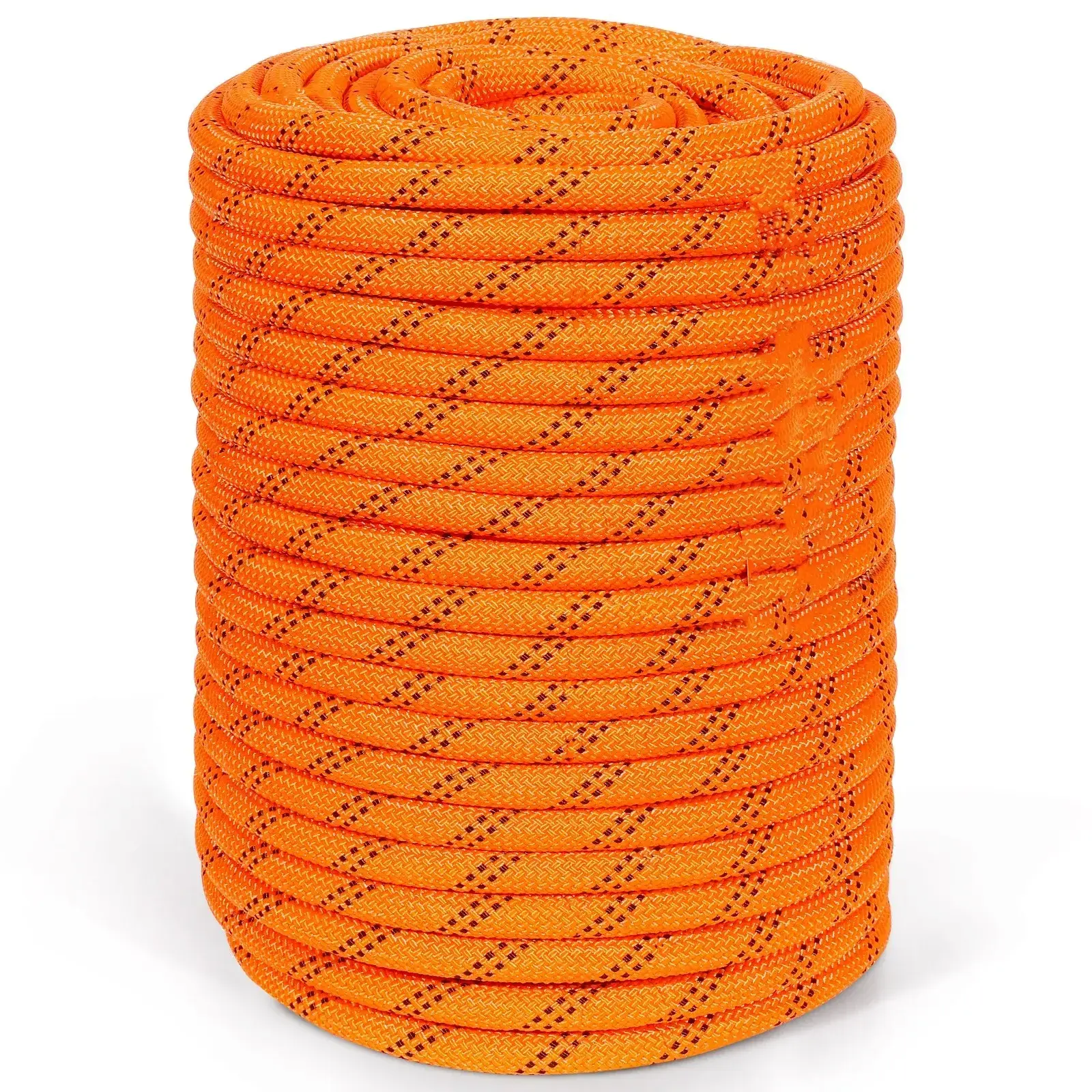 Dual-Weave Polyester Fibrous Rope, 1/2 in x 220 ft, 48-Strand, 8000 LBS Tensile Strength, Multi-Use Outdoor Rope for Camping, Rappelling, Rescue (Orange/Black)
