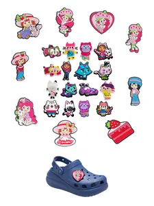 Girls' PVC Cartoon DIY Shoe Clips Set, Cute Strawberry Doll Toy, Classic Sandals Decoration, Christmas Birthday Party Gift, Shoe Charm Accessories, Shoe Charms Set