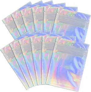 100 Pack Holographic Resealable Plastic Bags for  Storage, Zipper Bags with Clear Front Window, Packaging Pouch for Small Business (100 Pack, 3x4.8 inch)