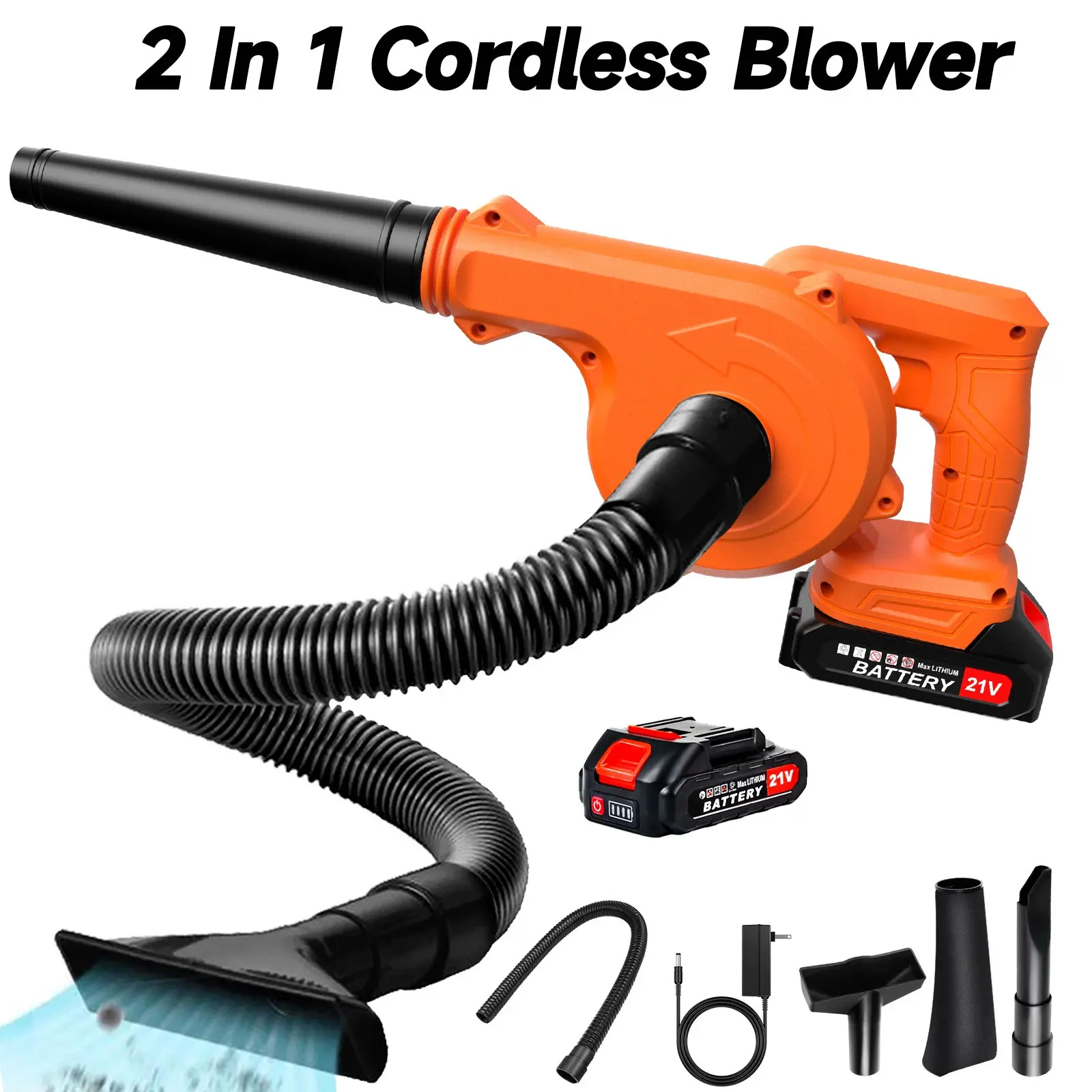 Leaf Blower Cordless with 1pcs Battery and Fast Charger, 12000 RPM Electric Leaf Blower and Vacuum with 2 Speed Mode for Patio Cleaning