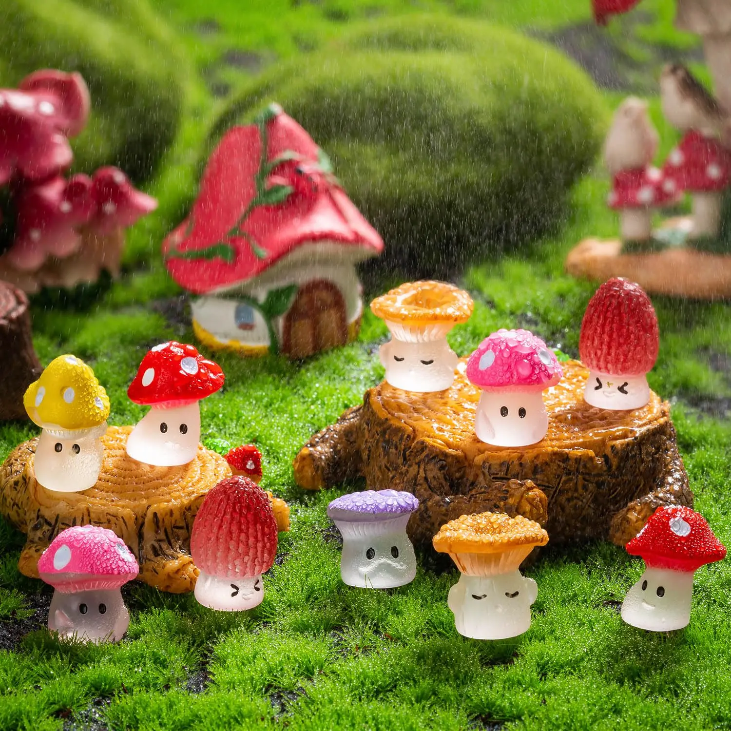 Mini Mushrooms DIY Toy, Cute Resin Tiny Mushrooms Statue, Resin Sculptures, Fake Miniature Figurines for Fairy Garden Decoration, Terrarium Accessories, Micro Landscape Craft