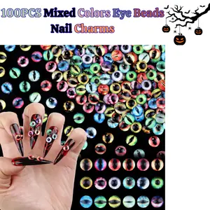 100PCS 6mm Eye Beads Nail Charms – Mixed Colors 3D Glass Crystal Dragon Eye & Evil Eye Rhinestones for Halloween Nail Art & DIY Crafts