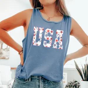 Flower USA, Fourth of July, America, Patriotic, USA Comfort Colors Tank Top, Women's Comfort Colors Tank Top
