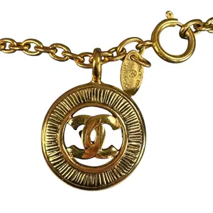 Pre-owned Chanel CC Mark Medallion 24K Rolo Chain Link Plated Necklace 16”