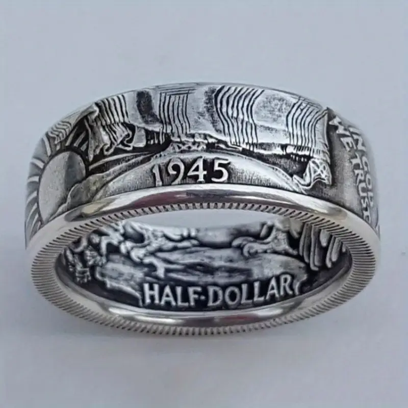 Retro style 1945 double-sided carved coin ring, antique Morgan design, daily wear and gifts, versatile accessories for daily wear