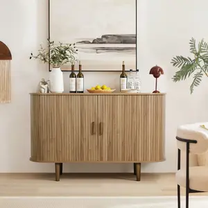 Farmhouse Buffet Cabinet with Storage，47" Sideboard Fluted Cabinet with Adjustable Shelves and Curved Profile, Credenza Sideboard Cabinets for Living Room, Kitchen, Entryway