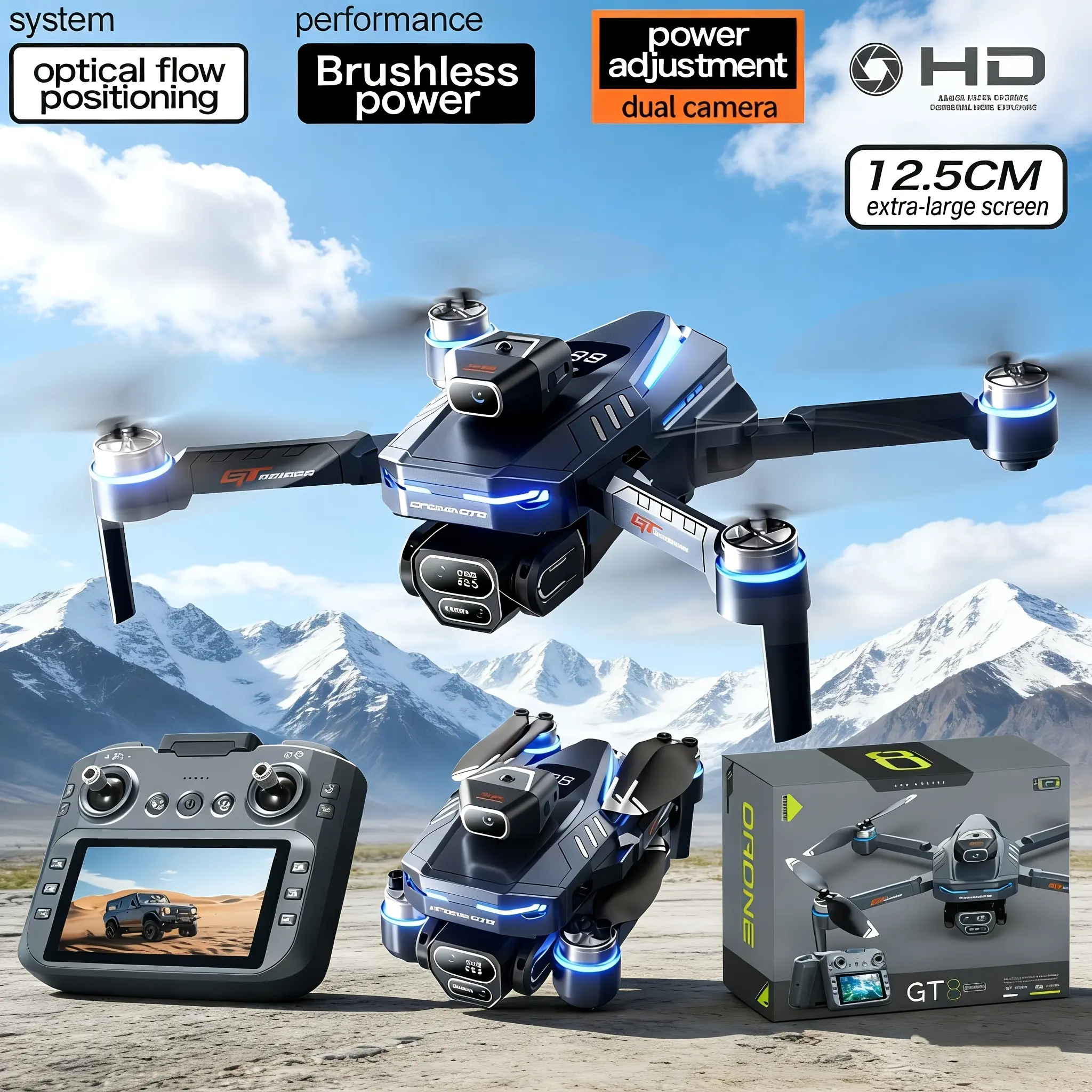 GT8 Foldable Brushless Quad Drone for Adults - Folding ABS Plastic Frame, Dual HD Cameras, 5G FPV Transmission, High-Performance RC Drone Ideal for Holiday or Birthday Gifts