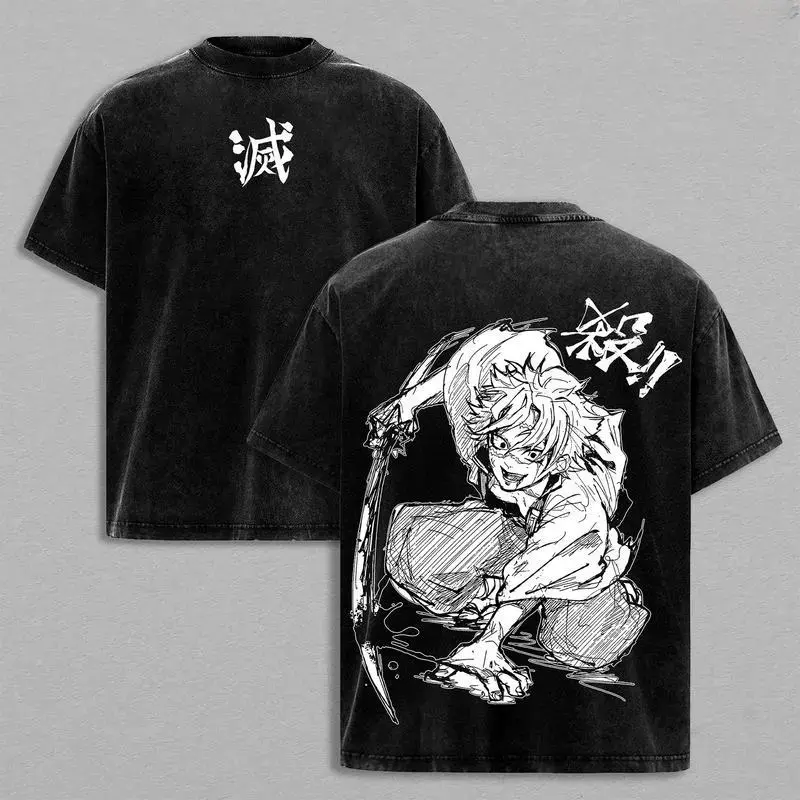 Sanemi Shinazugawa Wind Hashira Demon Slayer Kimetsu no Yaiba Oversized Shortleeve T-Shirt - Premium Cotton, Pre-Washed, Casual, Double Printed, Retro Graphic Unisex Menswear Top Anime Manga Streetwear Fan Gift