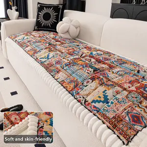 1pc Bohemian Patchwork Quilted Sofa Cover - Classic Retro Design | Thickened, Scratch-Resistant, Dust-Proof & Pet-Friendly (Hair-Repellent) | Fits 1/2/3/4-Seater Sofas, Living Room Soft Sofa Protector, All-Season & Machine Washable