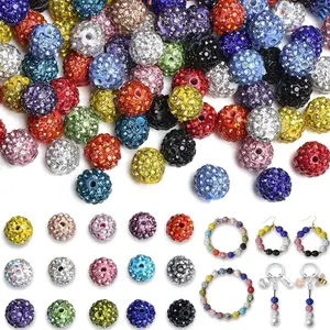 100 count Rhinestone Beads for  Making, Baseball Beads, 10mm Beads 10 Mixed Colors Glitter  Beads Bulk, Round Disco Ball Beads Bulk for Bracelet Baseball Necklace Craft