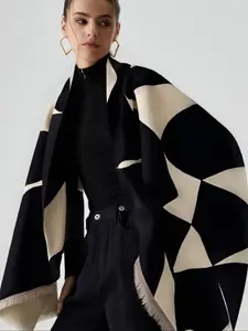 1 Piece Thickened Imitation Cashmere Scarf, Bohemian Style Geometric Floral Shawl, Warm Casual Elegant Shawl, Unisex Daily Accessory, Boho Style Scarf