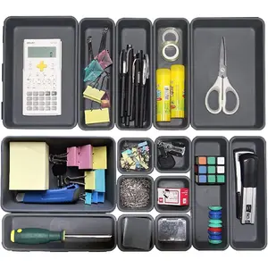 15 PCS Interlocking Desk Drawer Organizer Separator for Office,Bathroom,Kitchen,Makeup(Black)