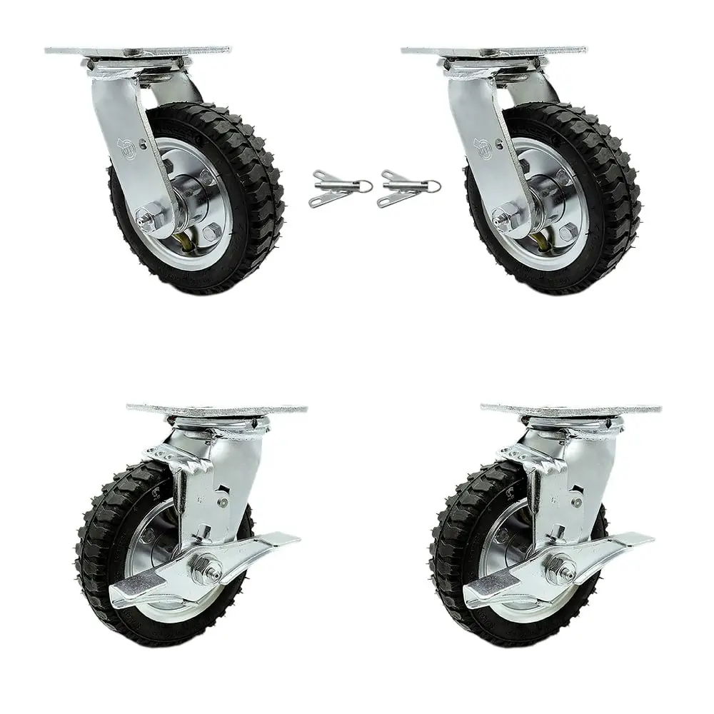 212 MAIN Service Caster SCC-100S150-PNB-BSL-2-TLB-2 6 in. Lockable Swivel Pneumatic Rubber Wheel Casters, Black - Set of 4, Lockable Wheels, Swivel Wheels