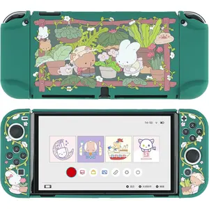 F-APT19  Protective Case Slim Cover Case Compatible with Switch OLED and Joy Con - Shock-Absorption and Anti-Scratch Skin Case for OLED Switch - Bunny Garden