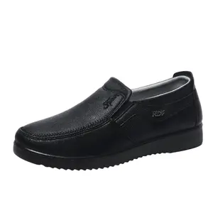 OFIREND Men's Lightweight Slip-On Leather Flat Walking Footwear - Soft Cushioned Insole, Brown Durable Casual Shoes for All-Day Comfort