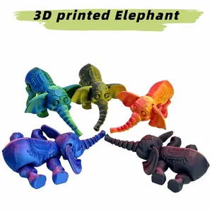 3 or 5 Piece Set of 3D Printed Elephant Figurines with Articulated Joints, Perfect for Home Office Decor or Party Gifts