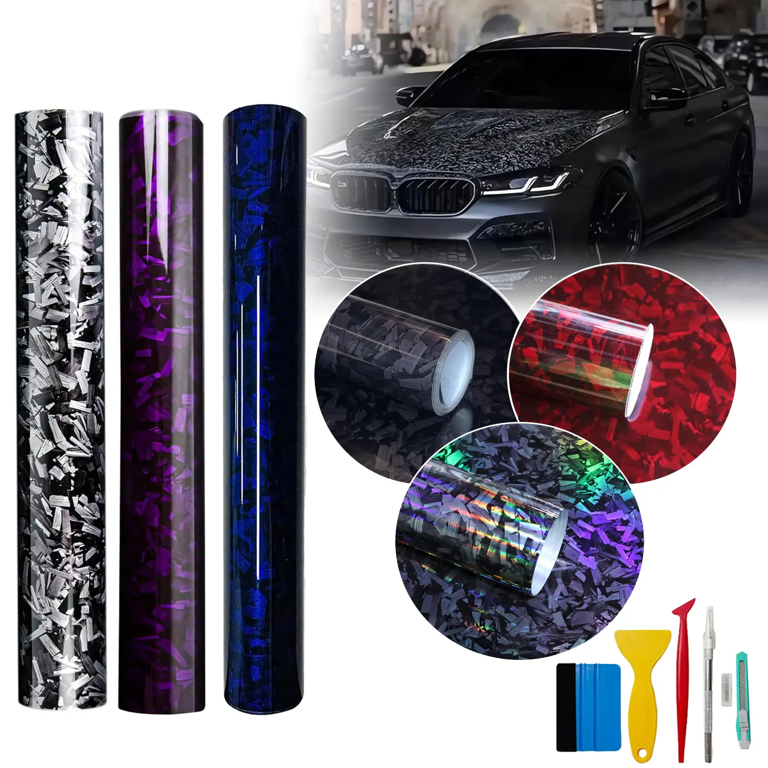 Forged Carbon Fiber Vinyl Wraps (1ft x 5ft) - High Gloss Self-Adhesive Automotive Decal, Aesthetic Car Accessory, Car Interior Decorative Scratch Guard, Automobile Decals for DIY Auto Use, Auto Parts Accessories, Cars Accessories