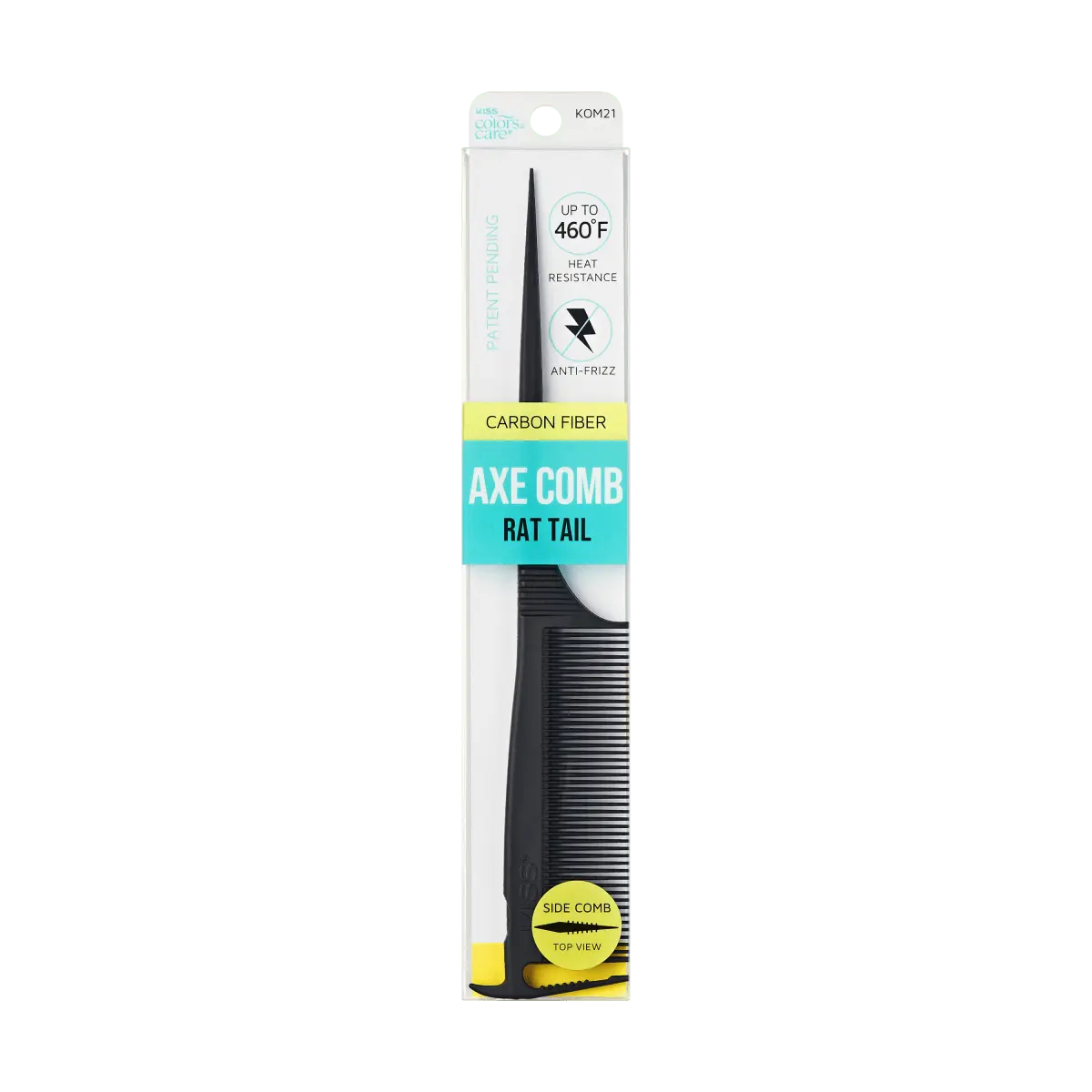 Kiss Colors & Care Carbon Fiber Axe Rat Tail Parting Comb | Parting Comb, Rat Tail Comb