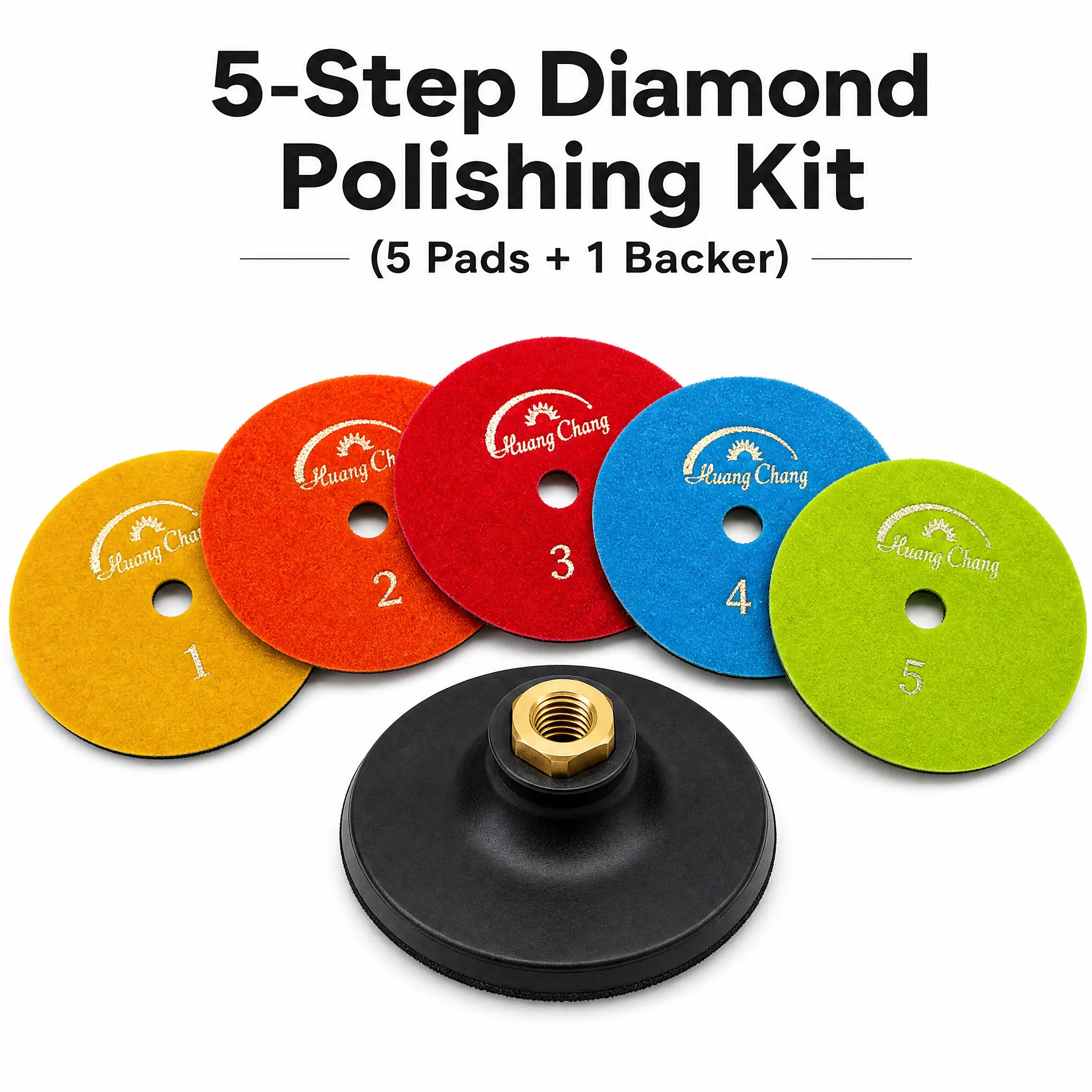 4PCS 4-Inch 3-Step New White Dry Granite Stone Polish Pad Kit with Multiple Grits, Diamond Pads for Flat Concrete Marble Rock, Angle Grinder Attachments (Concrete Polish Compatible)