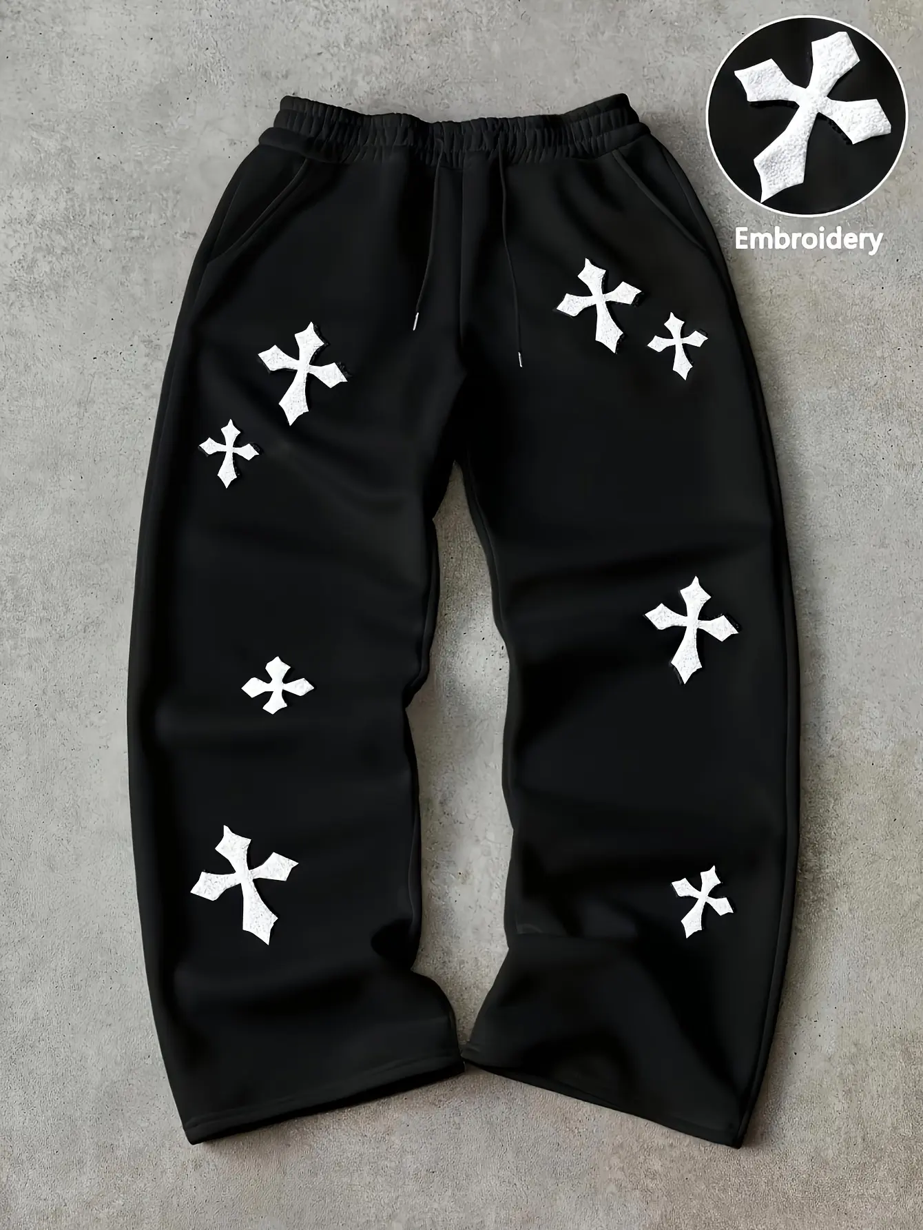 Cross Towel Embroidery Baggy Wide Leg Sweatpants for Men Women Loose Fit Streetwear Jogger Pants Casual Lounge Trousers Drawstring Elastic Waist Sports Bottoms Y2K Hip Hop Athleisure Workout Travel Daily Wear Relaxed Soft Comfort Style Trendy Fashion Look