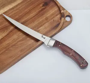 Fish Fillet Knife, Sharp Flexible Fishing Knife with Pakka Wood Handle and Nylon Sheath, Ideal for Outdoor Fishing Camping Kitchen and Gifts