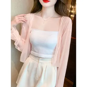 Women's Summer Lightweight Ice Silk Chiffon Cardigan - Sun-Protective Shawl Jacket, Short Outer Layer for Camisole Dresses