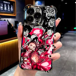 Luxury Anime Demon Slayer Plating Phone Case For IPhone 16e 16 15 14 13 12 11 Pro Max X XR XSMax 7 8 6 Plus Anti-Fall Back Cover