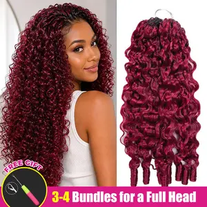ISEE HAIR Burmese Curly 99J Burgundy Crochet Braid Hair Extensions for Miracle Knots Human Hair Extensions Pre-Separated 50g/Pack (32-38 Strands Per Pack）– Knotless Boho Braids Vacation Hair #Summervibe#ISEECrochetNewArrivals