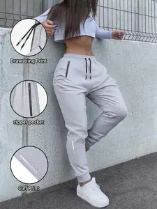 Women's Quick-Dry Breathable Sports Pants, Casual Sweatpants with Side Zip Pockets, Printed Design, Ideal for Fitness and Running