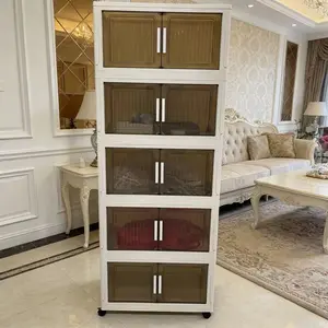 5 Layer White 70CM/27.55in Foldable Storage Box With Multi-tier & Doors, Stackable Shoes Storage Containers For Sundries, Books, Clothes, Household Storage Organizer For Closet, Wardrobe,  Bathroom, Office, Kitchen