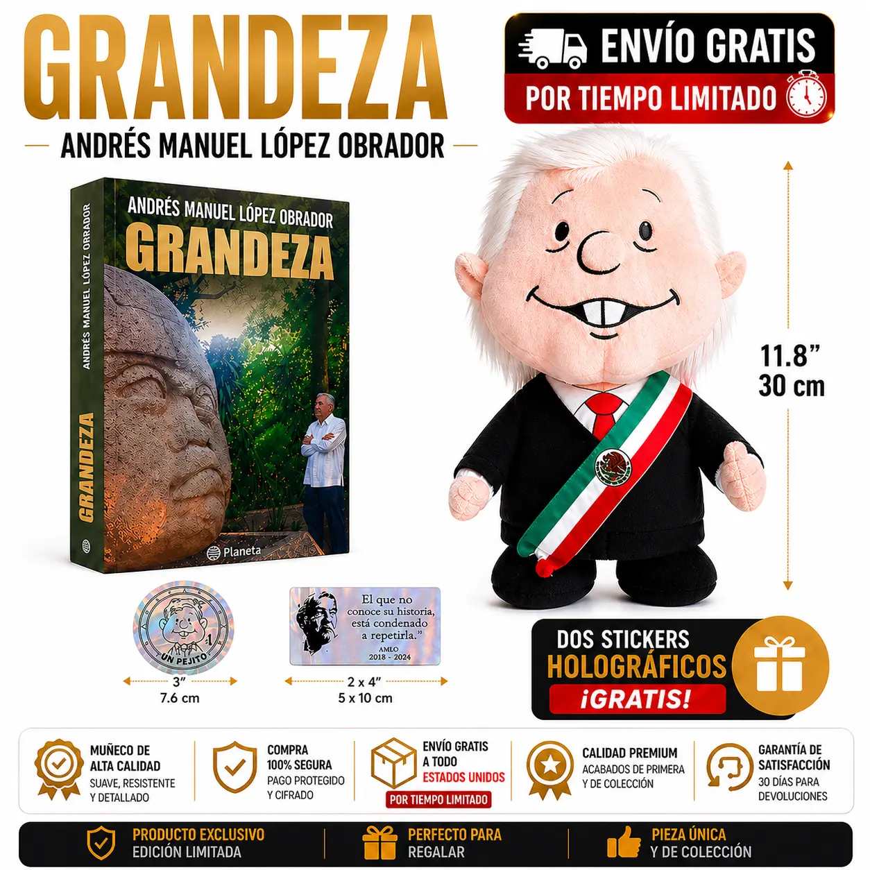 Libro Grandeza con Amlito Peluche y Stickers Holograficos
