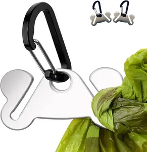 Dog Poop Bag Holder 2PCS Hand Free Metal Waste Carrier for Dispenser Carrier with 2 Clips Durable Stainless Steel Multi-Pack