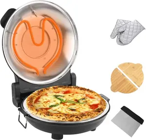 Pizza Oven Indoor, 12 Inch Retro Pizza Maker, Rapid Heating 800˚F, 1200W Glazed Ceramic Stone Electric Pizza Cooker, Two-button Precise Temperature Control, Viewing Window for Precise Cooking