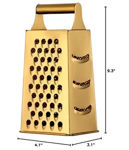 Large Stainless Steel 4 Sides Grater Slicer with Handle, Multifunctional Cutter Planing for Ginger, Garlic, Cucumbers, Carrots, Cheese, Potato, Ergonomic Design Kitchen Gadgets Accessories Gold