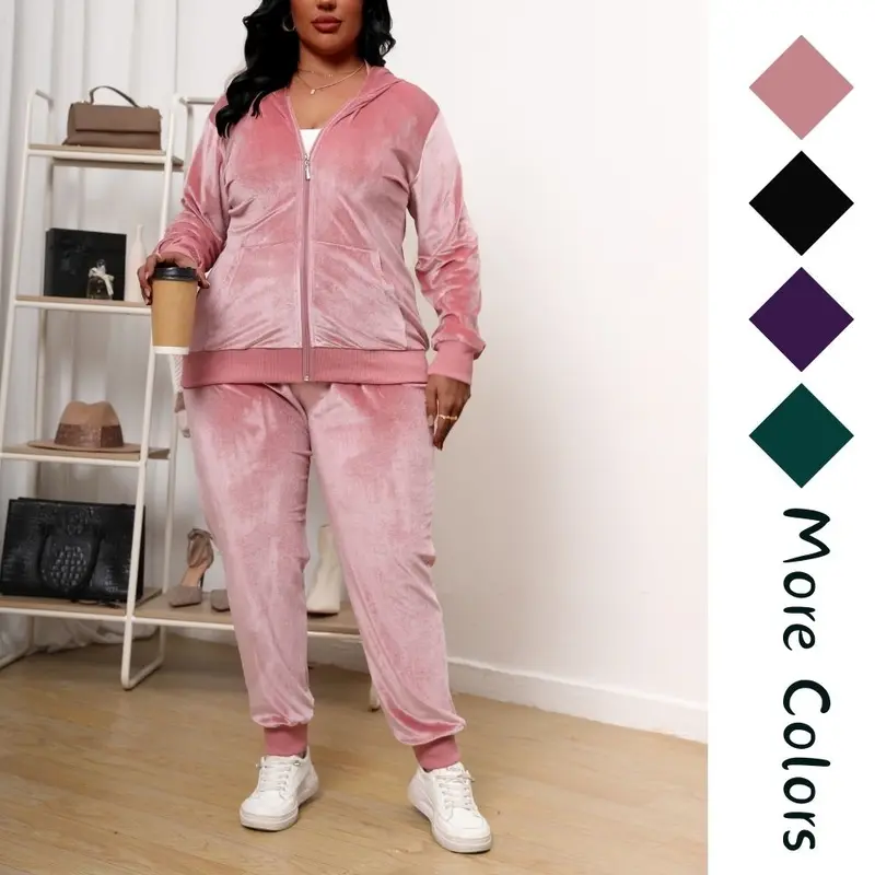 Women's Plus Size Two Piece Outfits Velour Sweatsuits Sets Long Sleeve Loungewear Tracksuit Sets Clothing Fabric