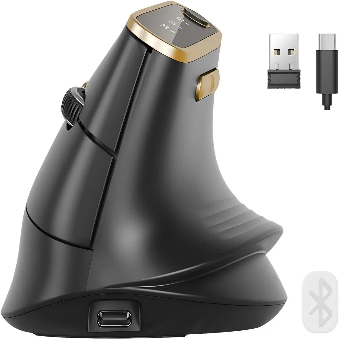 SABLUTE MAM4 Ergonomic Vertical Mouse for M/L Hands, 8K DPI, Ultra-Fast Scrolling, 6 Programmable Buttons, Tri-Mode Wireless Rechargeable Mouse, 800mAh Built-in Battery, for PC/Mac/Laptop, Black