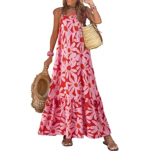 Dokotoo Floral Print Maxi Dress for Women - Comfortable & Elegant High Waist A-Line Silhouette Casual Chic Fashionable 100% Polyester Fabric Boho Style Summer Dress
