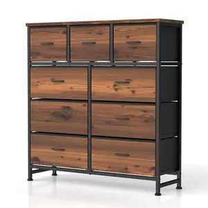 9-Drawer Dresser, Fabric Storage Tower for Bedroom, Hallway, Closet, Tall Chest Organizer Unit for Bedroom with Fabric Bins, Steel Frame, Wood Top, Easy Pull Handle