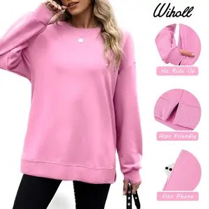 WIHOLL Women's Crewneck Thumbhole Sweatshirt with Dual Pockets - Flattering Oversized Fit for Effortless Fall Style