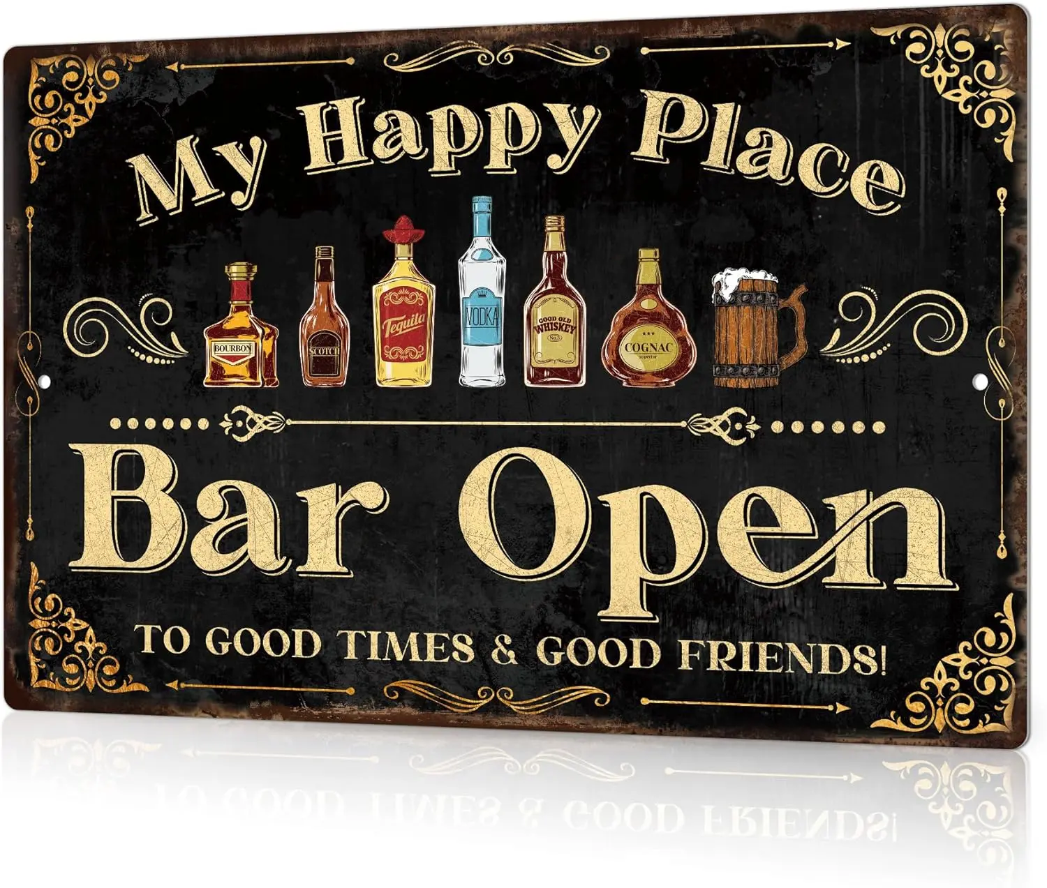 Bar Sign for Home Bar, Drink Vintage Metal Tin Sign, My Happy Place Bar Open, Bar Wall Art Decor for Home Bar Pub Club Garage Man Cave 8 X 12 Inches, Weatherproof, Wall Sign Bar Signage Decorative Sign