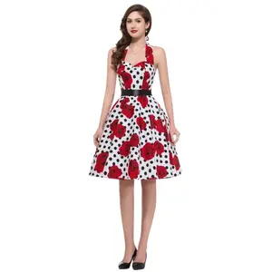 Womens 50s Polka Dot Dress Mid Century Retro A-Line Fancy Dress for Adults