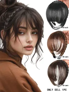 Slip Resistant Fluffy Blunt Bangs Fishtail Braid Wig Headband with Sideburns Bangs Elegant Braided Hair Simple Hair Accessory for Party Holiday Vacation Daily Wear Women Headband, Synthetic Hairpieces