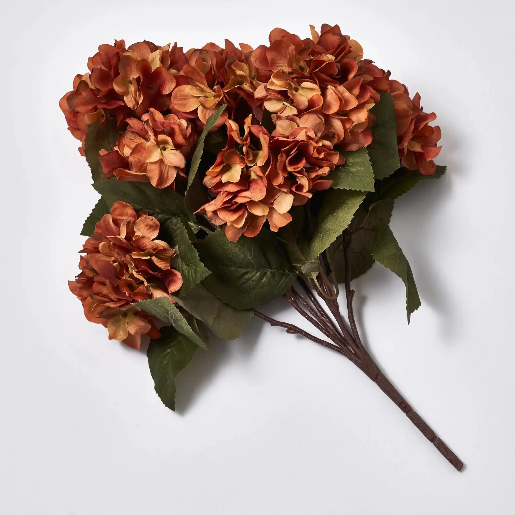 Rust Orange Silk Hydrangea Bush Bouquet - 21" Long-Lasting Faux Floral Artificial Flowers, Floral Decor for Elevated Home Artificial Flowers, All-Seasons Home Decor Supplies