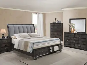 B6580 4 pc A & J Homes studio jaymes grey finish wood bedroom set with drawers in footboard